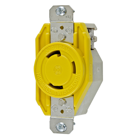 HUBBELL WIRING DEVICE-KELLEMS Locking Devices, Twist-Lock®, Marine Grade, Flush Receptacle, 30A 125V, 2-Pole 3-Wire Grounding, L5-30R, Screw Terminal, Yellow HBL26CM10